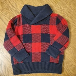 Baby Gap Gingham Herringbone Red  Navy Shawl Collar Sweater 18-24 Months